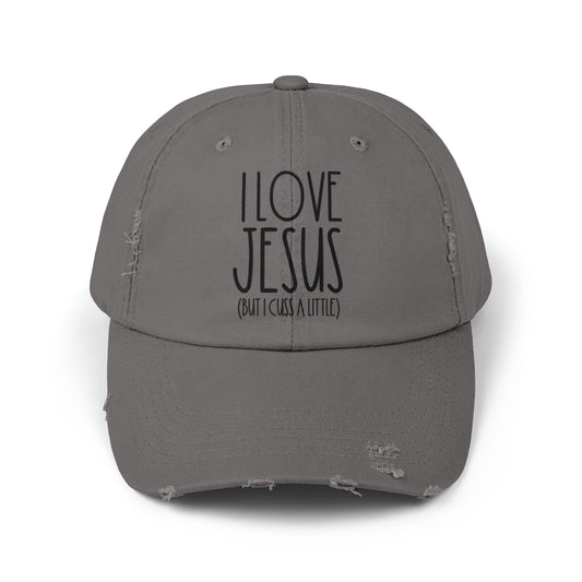 I cuss a little- Unisex Distressed Cap